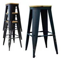 Comprar 5 Banquetas Tolix Asiento Madera Sin Respaldo Altura 660 Mm Acabado De La Estructura Pintura Epoxi Termoconvertible Horneada A 200°c Color Negro Microtextur