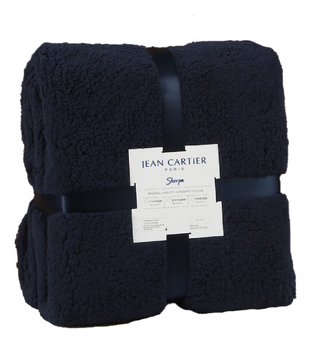 Frazada Jean Cartier Doble De Corderito Y Polar Color Azul Con Diseño Sherpa King De 260cm X 240cm