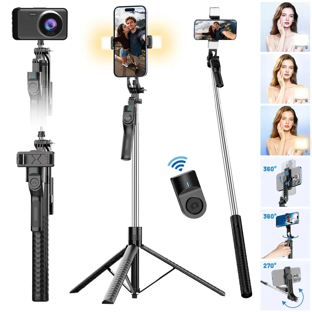 Ftuveso 1.9 M Tripie Para Selfie Stick Portátil Para Telefono Celula Con iluminación regulable y mando a distancia