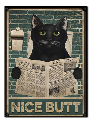 #983 - Cuadro Vintage - Gato Negro Gata Baño Poster No Chapa