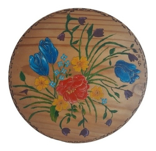 Plato Decorativo De Madera Para Pared 27 Cm Flores