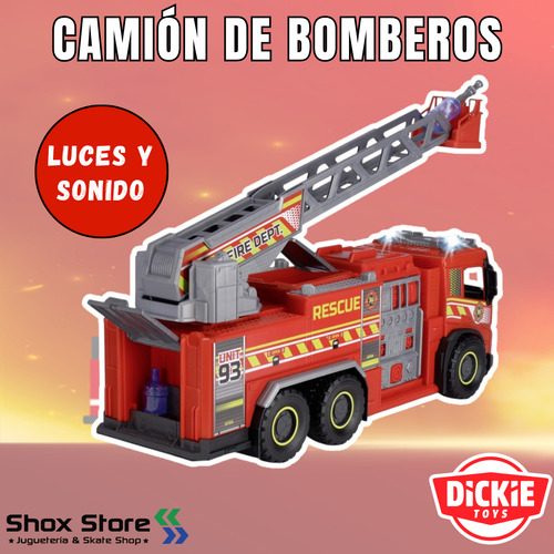 Camion Bomberos Gigante Dickie Toys Lanzador Agua Luz Sonido