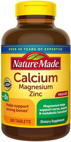 Nature Made Calcio Magnesio Y Zinc + Vitamina D3 300 Tabs