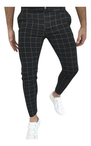 Pantalones Moda Hombres Casual Slim Fit Estampado A Cuadros