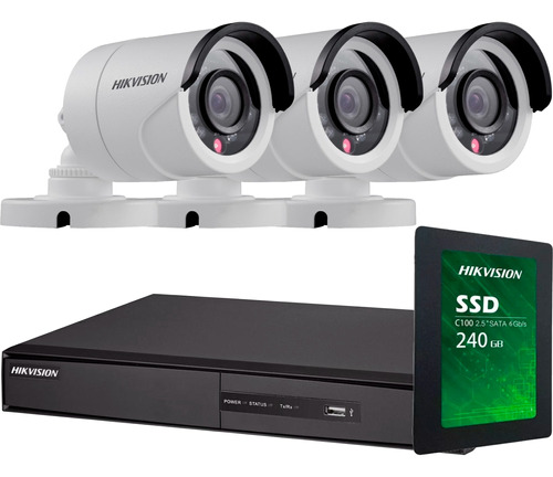 Kit Seguridad Hikvision Full Hd Dvr 4 + Disco Instalado + 3 Camaras Infrarrojas Exterior O Domos + Ip P2p Cctv M3k