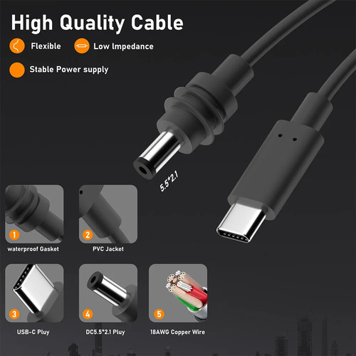 (5 Metros) Cabo Usb C Para Dc Compatível Com Starlink Mini