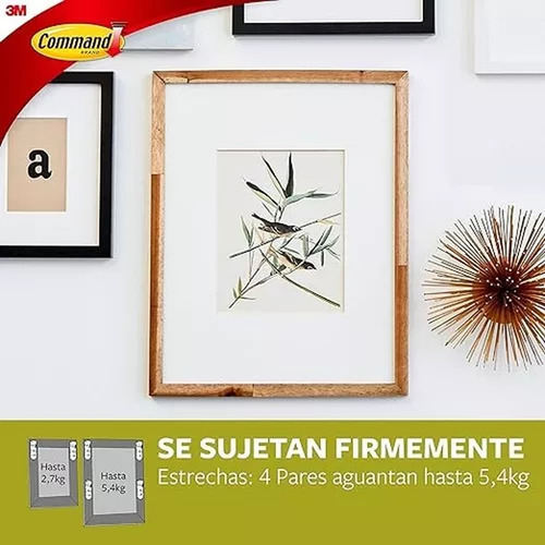 Tira Colgar Cuadros Command 3m 5.4kg 8unidad Sin Clavo Negro