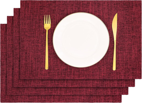 Juego De 4 Individuales De Lino Rojo Para Mesa De Tela. Ind