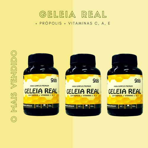 Geleia Real Liofilizada Própolis E Vitaminas 3 Potes 180caps