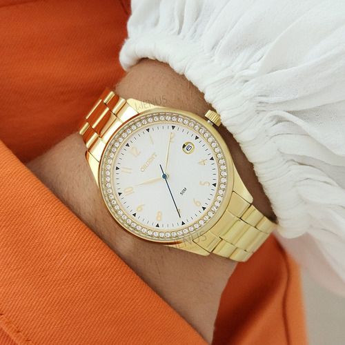 Relógio De Pulso Orient Com Corria De Aço Inoxidável Cor Dourado - Fondo Branco
