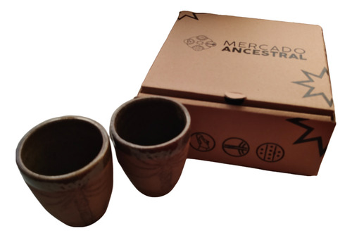 Box Regalo 2 Vasos Rustico Cerámica Pewen