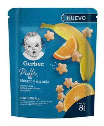 Puffs, Snacks Galletas Bebé Cereal Gerber De Platano Naranja