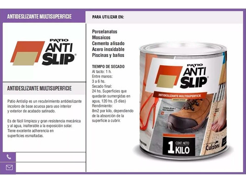 Pintura Patio Antideslizante 4 Kg 32m2 Interior Y Exterior