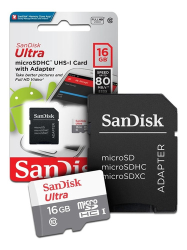 Cartão De Memoria 16gb Microsd Cl10 80mb/s Sdsquns Sandisk