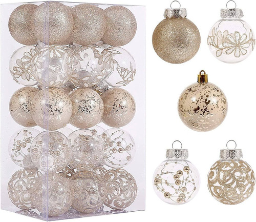 Adornos De Navidad Set De 30 Bolas Para Arbol Transp Champan