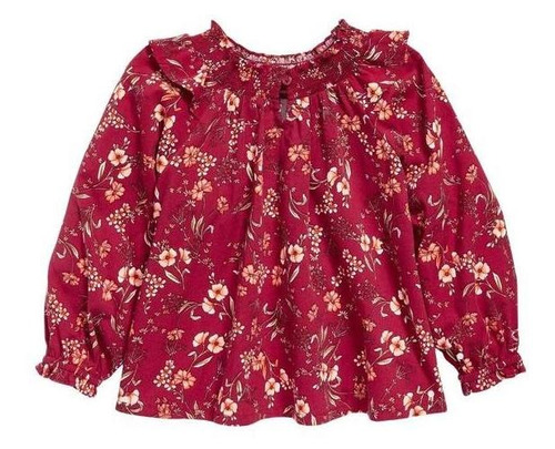 Top Bebé Old Navy Manga Larga Con Estampado Floral Burdeo