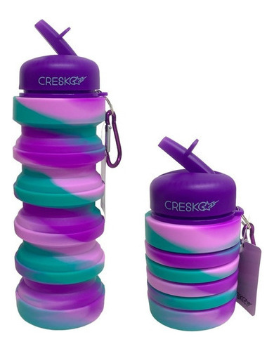 Botella Silicona Plegable Con Pico Rebatible 550ml Cresko Color Violeta Con Verde