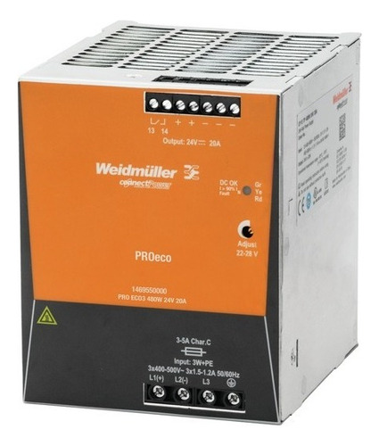 Fonte de alimentação Pro Eco3 480w 24V 20a Weidmuller 1469550000