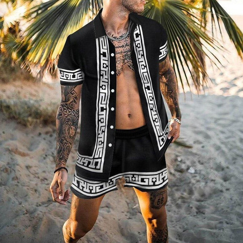 Conjunto De Camisa De Playa Hawaiana Vintage Para Hombre