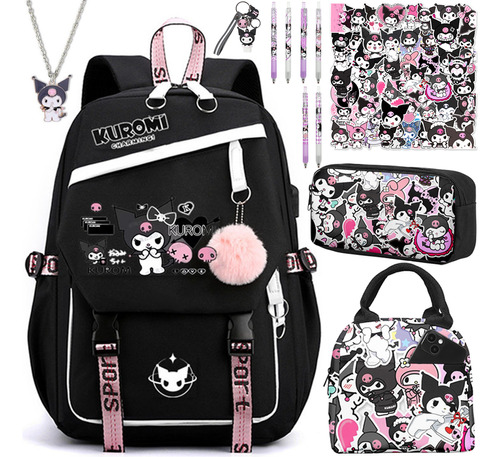 Mochila Kuromi Kawaii De 61 Unidades/kit Con Colgante De Fel