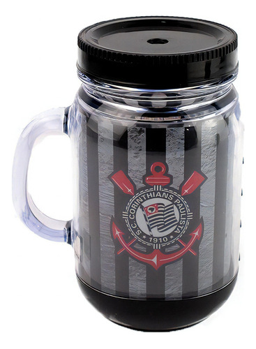 Caneca Plástico Com Tampa E Canudo Corinthians Oficial