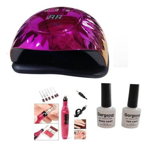 Kit  Lampara 48w Uv Led + Torno Manicura +  Fresas + Regalo