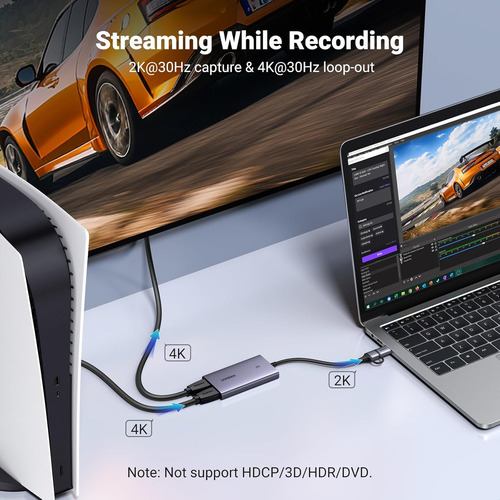 Tarjeta De Captura Hdmi Ugreen 2k @30hz, Vídeo De Paso A Tra