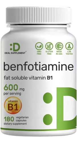 Benfotiamina 600mg Tiamina De Vitamina B1 180 Capsulas
