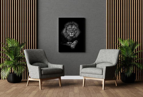 Quadro Tela Decorativo Leão Luxo 60x40 Grande Cor Preto