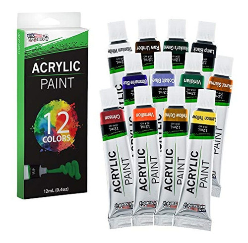 Juego De Tubos De Pintura Acrílica De 0.4 oz 12 Colores