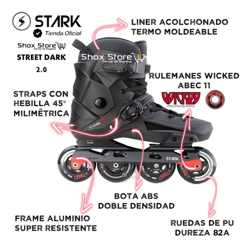 Rollers Stark Street Dark 2.0 Profesional Aluminio Slalom 80