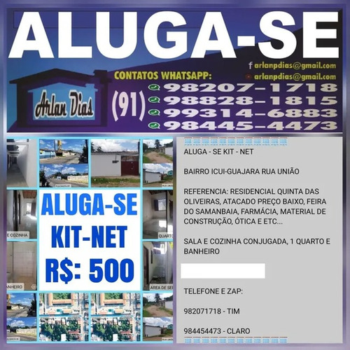 Aluga-se Kit-net, Rua União, Bairro Icuí-guajará