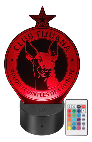 Lámpara Led Escudo Xolos Tijuana Fútbol Rgb Personalizada