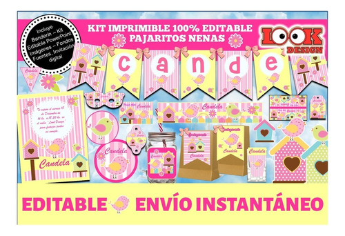 Kit Imprimible Candybar Pajaritos Nena 100% Editable