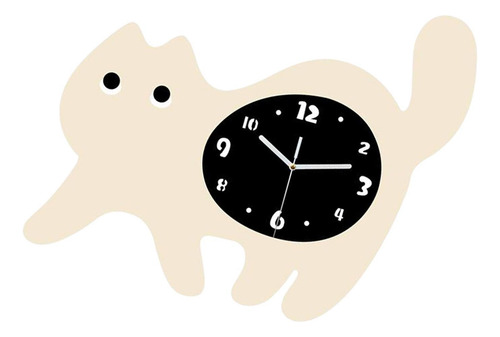 Reloj De Pared Con Forma De Gato, Silencioso, Fácil Beige
