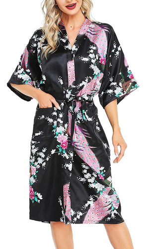 Batas De Satén Tipo Kimono Bata Tipo Kimono Con Flores De .