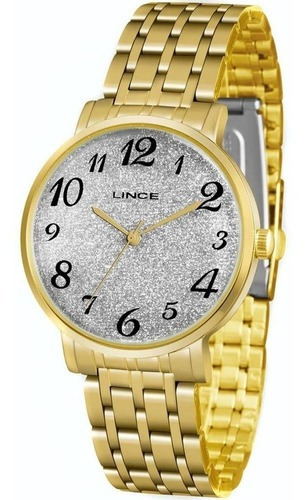 Relógio Feminino Lince Dourado Cor do fundo Cinza