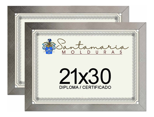 Kit 2 Molduras Porta Diploma Certificado A4 21x30 Prateado