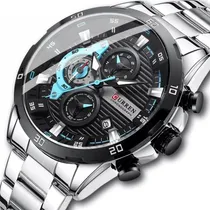 Comprar Curren 8402 pulsera de cuarzo azul de acero inoxidable para hombre, correa de reloj color plata