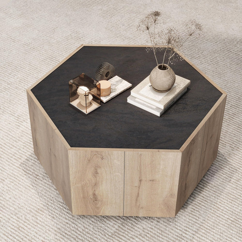 Ssline Mesa Auxiliar Hexagonal De Madera Para Café Mesa De