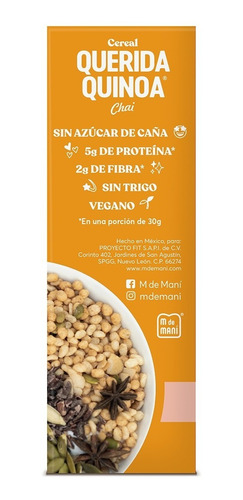 Cereal Querida Quinoa Chai M De Maní - Caja Con 12 Pzs