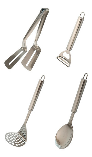 Set X4 Utensilio Acero Pelapapas Pisapapas Cuchara Espatula