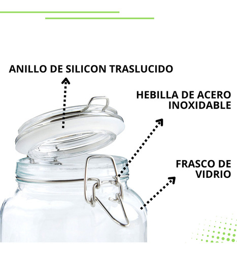 Frasco Recipiente Tapa Clip Tarro Hermetico De Vidrio 2000ml