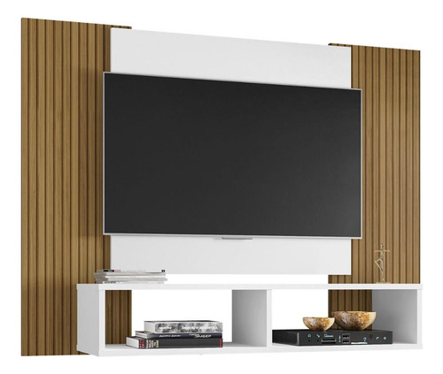 Painel para TV até 42 Polegadas com Nichos Multimóveis CR45289 Branco/Ripado