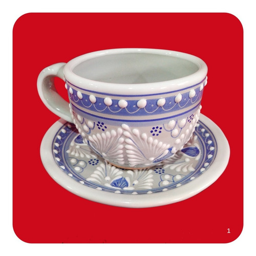 Imagen 5 de 8 de 2 Ternos Taza-plato De Talavera Poblana Diseño Perla M16 Tz