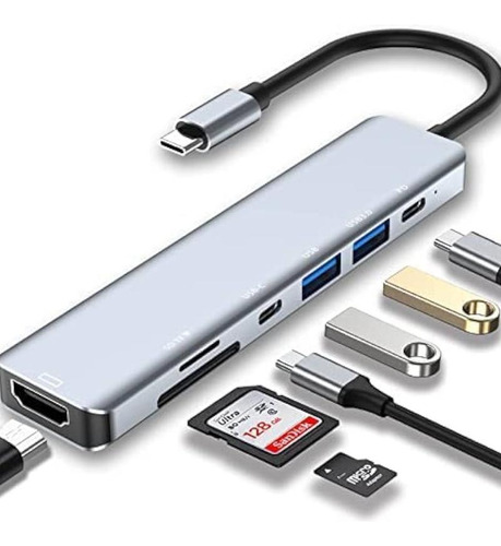 Adaptador Hub Tipo C 7 Em 1 Hdmi Micro Sd Tf M1 4k Usb 3.0