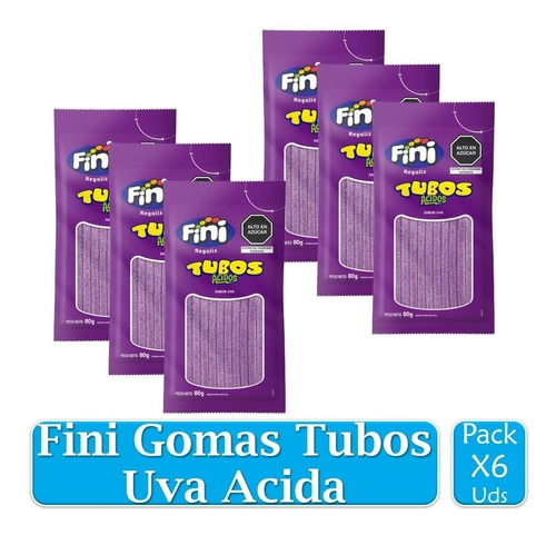 Fini Gomas Tubos Uva Acida Bolsa 80gr X 6 Uds