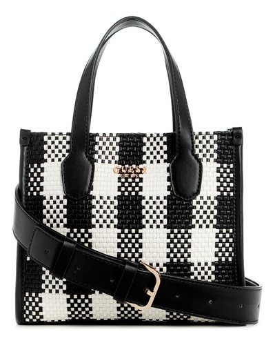 Bolsa Guess Original Mini Tote Dama Negro Cuadros Negro