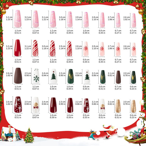 Noverlife 96pcs Navidad Long Coffin Press En Las Uñas Con Pe