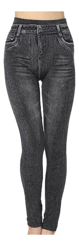 Pantalones X Para Mujer Con Estampado De Mezclilla De Imitac